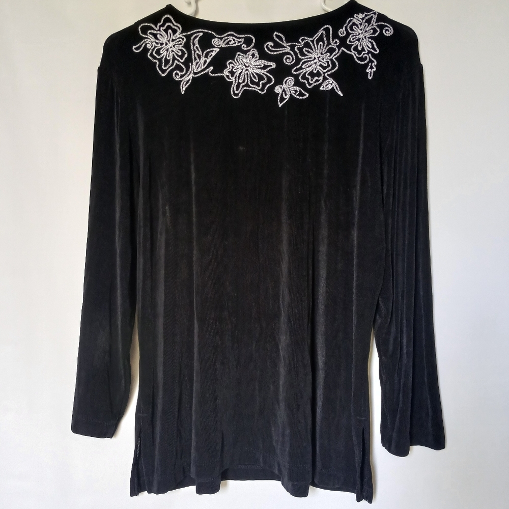 Chico's Travelers Womens 3/4 Sleeves Top Size US Large Color Black/White - Picture 2 of 6